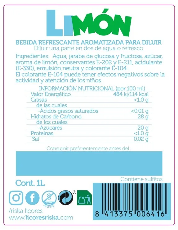 Riska licores riska lemon soft drink without alcohol - refreshing drink - liter