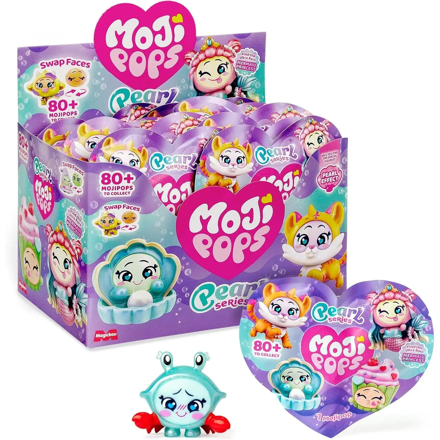 MOJI POPS Pearl Series – One Pack. Caja con 24 Sobres con Figuras coleccionables con caritas Reversibles. Cada sobre Contiene 1 Mojipop  y 1 Checklist OFICIAL GARANTIZADO