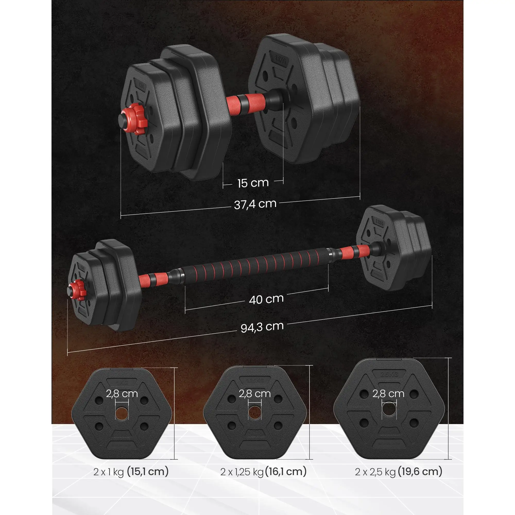 SONGMICS Adjustable Dumbbells Set for Home Gym, Hexagonal Weights 10 kg with Anti-Slip Design and Quick Lock, Includes Short Bar, Iron Discs for Full Body Workout, Perfect for Fitness Training #6