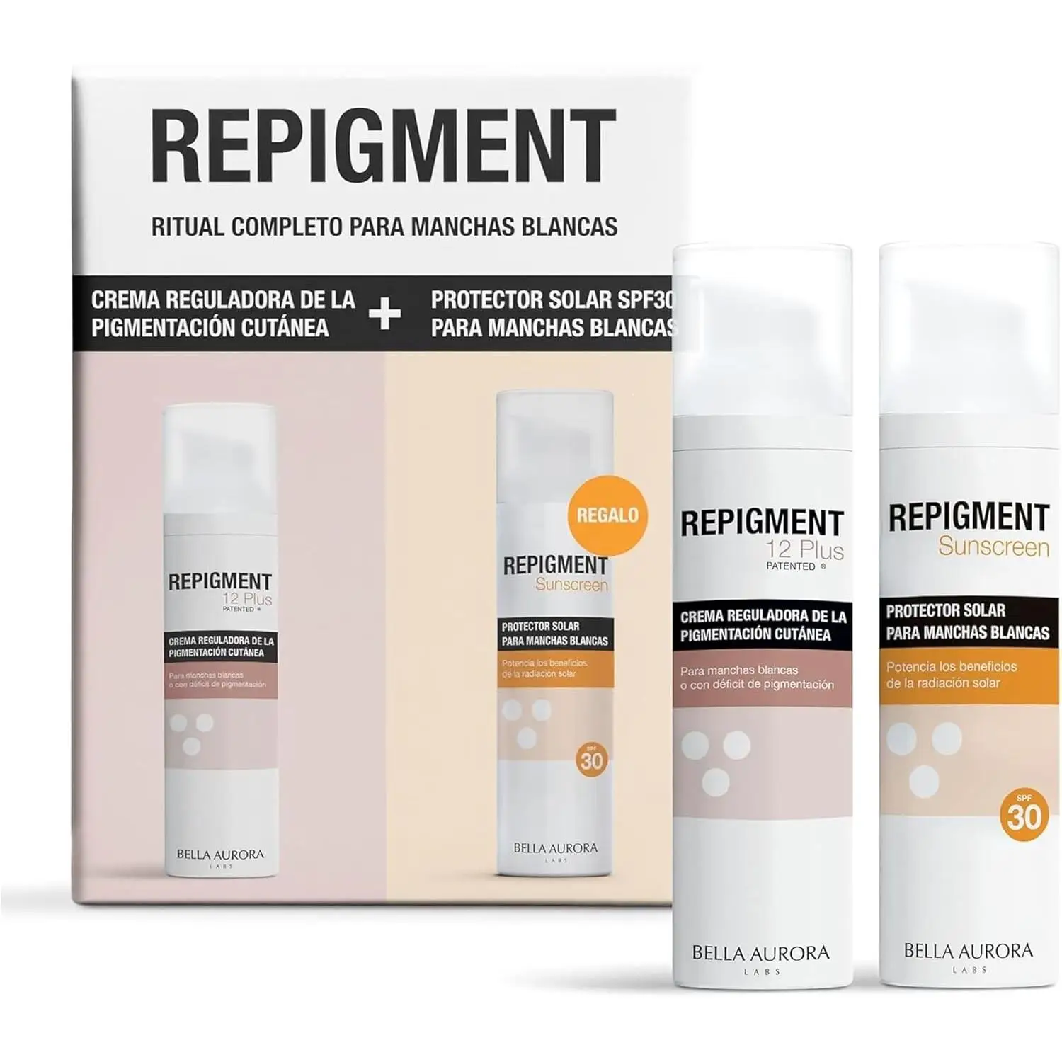 Bella Aurora Pack Repigment 12 Plus 75 Ml + Repigment Sunscreen SPF 30 75 Ml - Crema Reguladora de Pigmentación de Piel y Protector Solar para Pieles con Déficit de Pigmentación, Crema Doble Acción