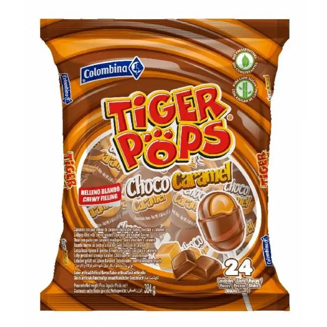 Fiesta Colombina Caramelos con Palo Sabor Chocolate y Relleno Blando Bolsa 24 Unidades