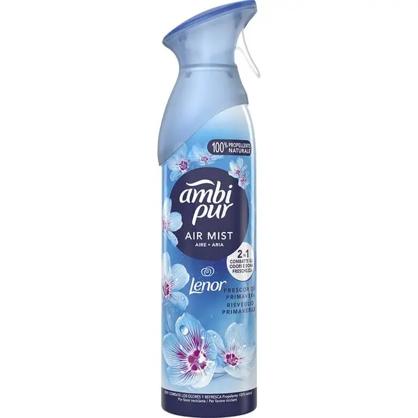 PACK de 8 – Ambi pur- ambientador Air Mist Lenor 2 en 1 Frescor de Primavera pistola 185 ml