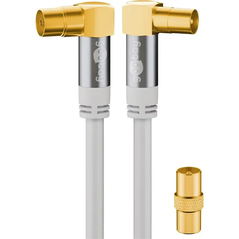 Goobay 70420 - Cable coaxial para antena de televisión (90 ° , 135 dB, cuádruple blindado, 3 m), color blanco