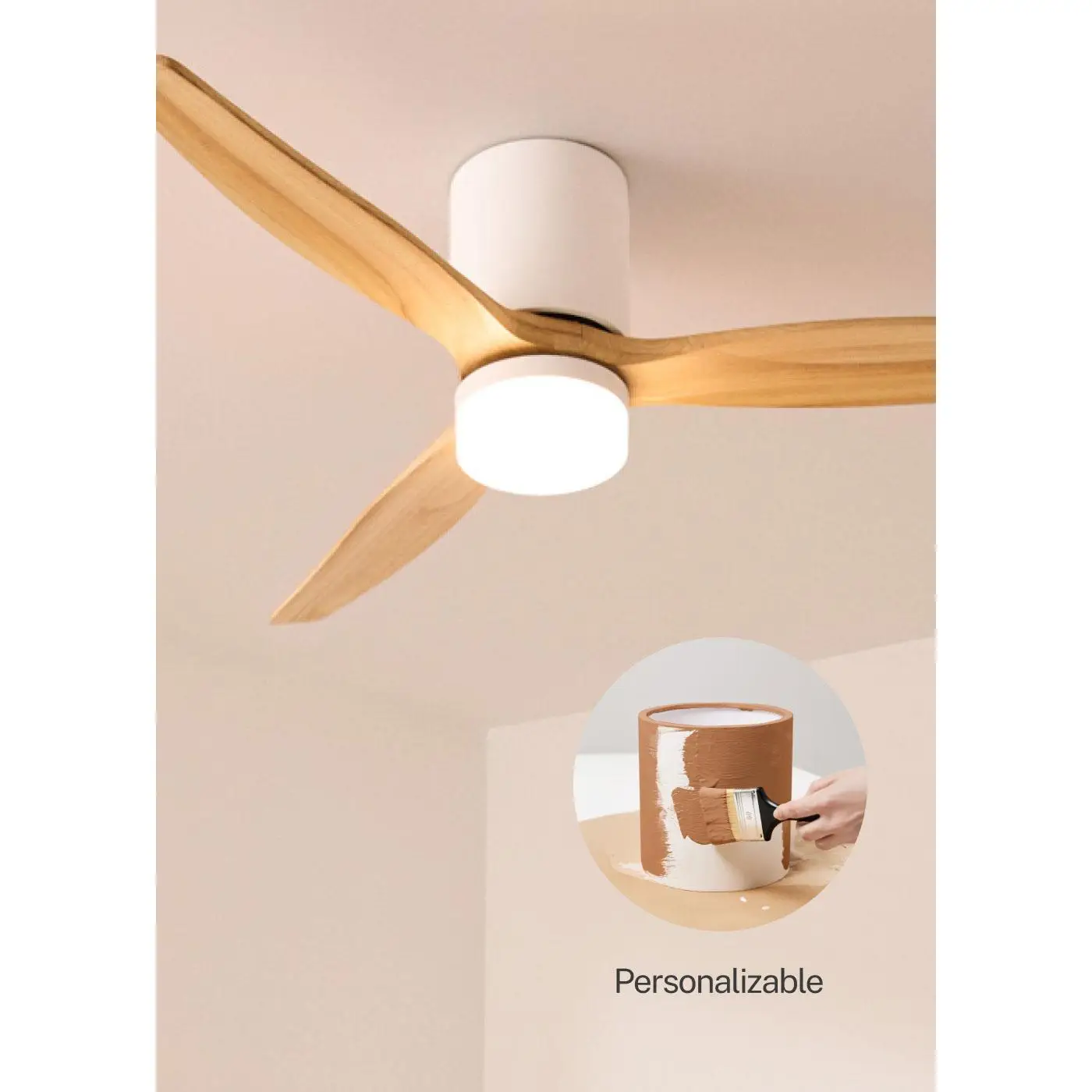 Create - 40w silent ø132cm ceiling fan with customizable plaster housing (white / light wood)- wind calm concrete
