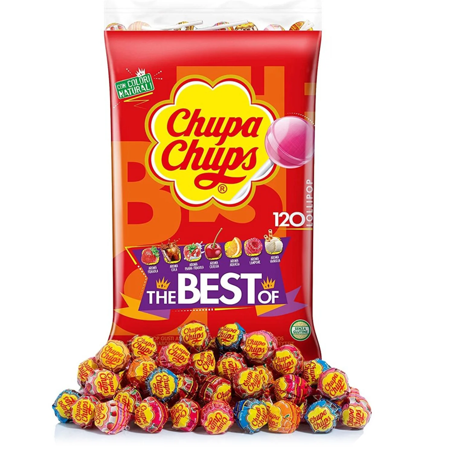 Chupa Chups Caramelo con Palo de Sabores Variados, Piruleta Caramelo, 120 Chupa Chups