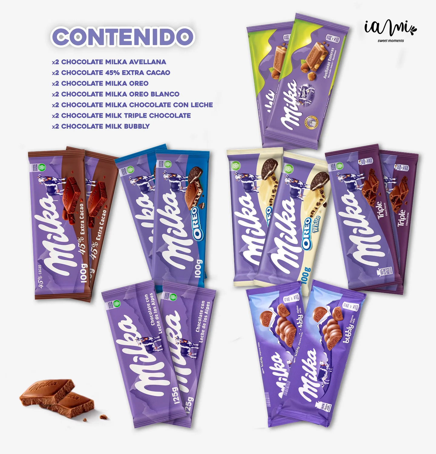 Chocolates Milka - Pack assortment of 14 tablets of Chocolate Milka. 7 varieties Chocolates Milka x 2 tablets. 45% Extra Cacao - Oreo White - Triple Chocolate-Bubbly-milk-hazelnuts-Oreo…