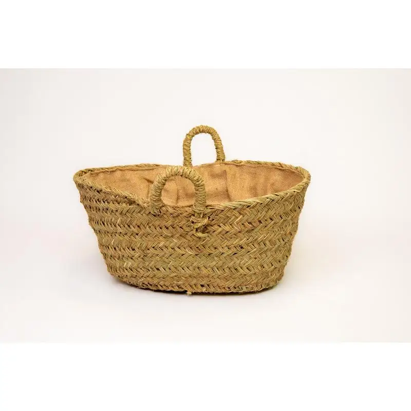 Cesta de esparto natural ovalada con forro de yute - Estilo mediterráneo - Almacenamiento y decoración - Fibranature Luque - 100% artesanal y natural
