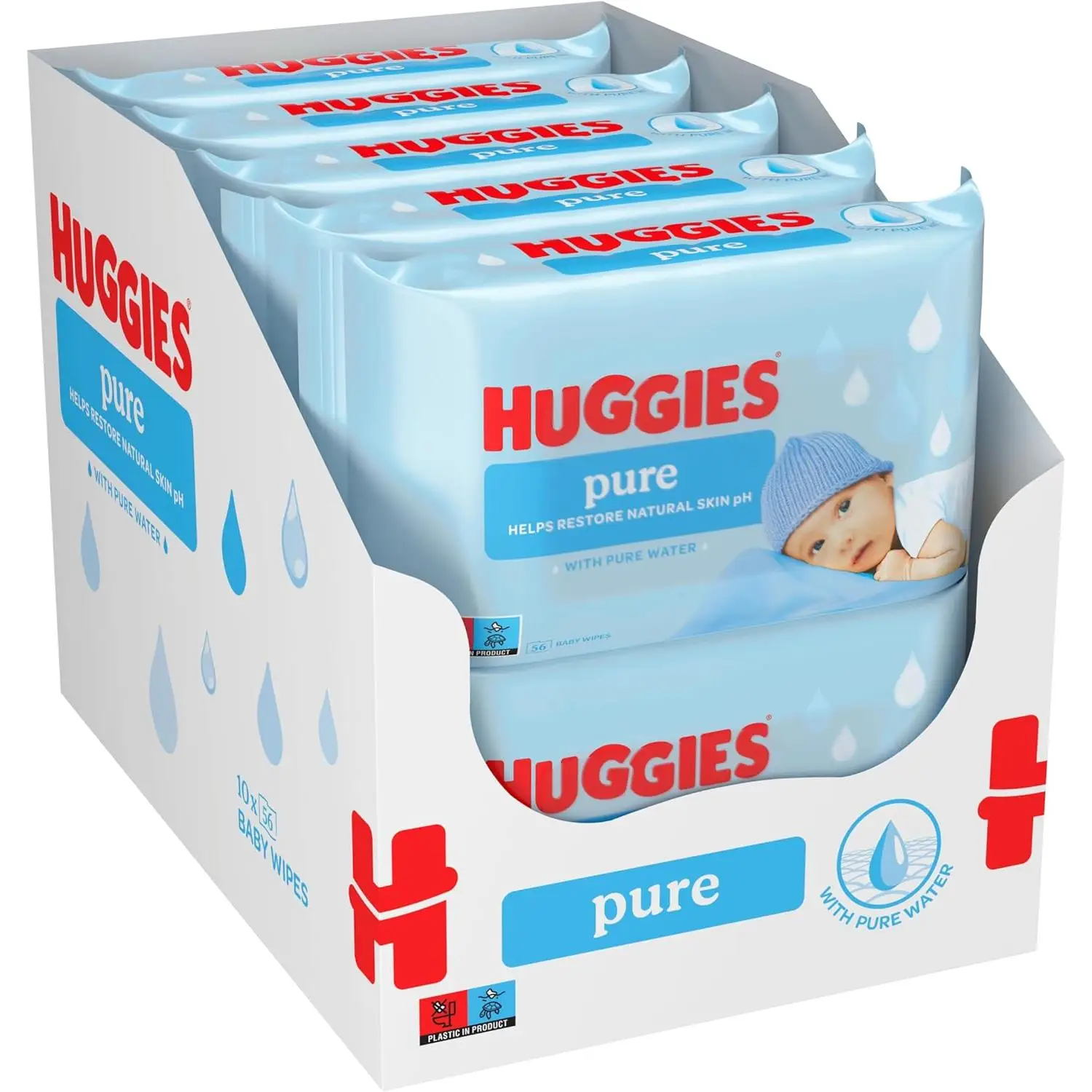 Huggies Pure Toallitas para Bebé, con Agua Pura, 20 Packs de 56 Unidades, Total 1.120 Toallitas