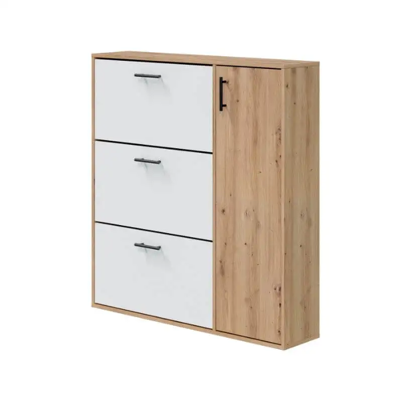 MOBELCENTER - Zapatero Velvet 4 Puertas, Acabado en Roble Nodi y Blanco Artik, Medidas: Ancho: 112 cm. x Fondo: 105 cm. x Altura: 112 cm. (1520)