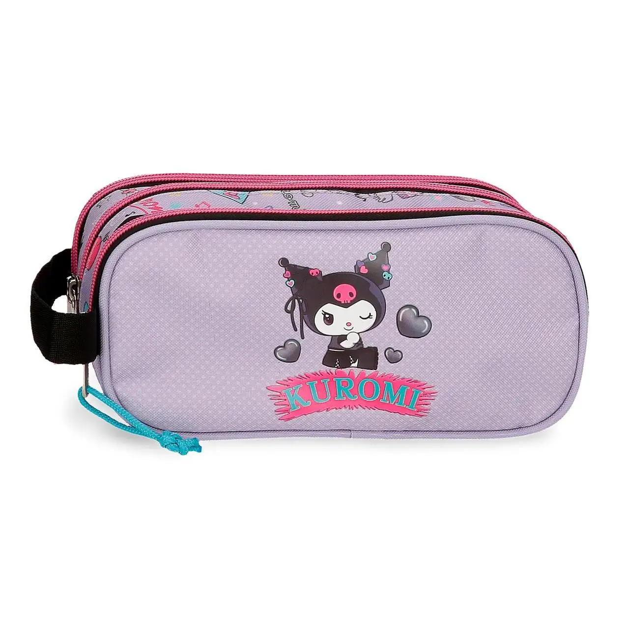 Estuche tres compartimentos Kuromi Retropop 22 cm x 10 cm x 9 cm Morado