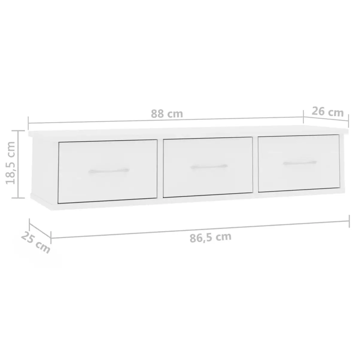 VidaXL wall shelf with 3 drawers White 18,5x88x26 cm