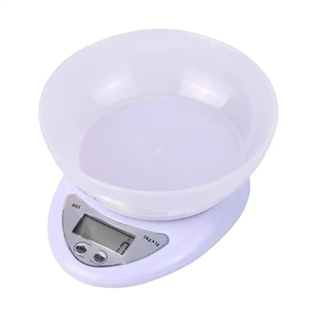 Báscula de Cocina Digital de Alta Precisión hasta 5 kg con Cubeta de 800 ml | Balanza Electrónica para Alimentos y Líquidos con Función Tara | Pantalla LCD, Unidades g y oz | Ideal para Cocina y