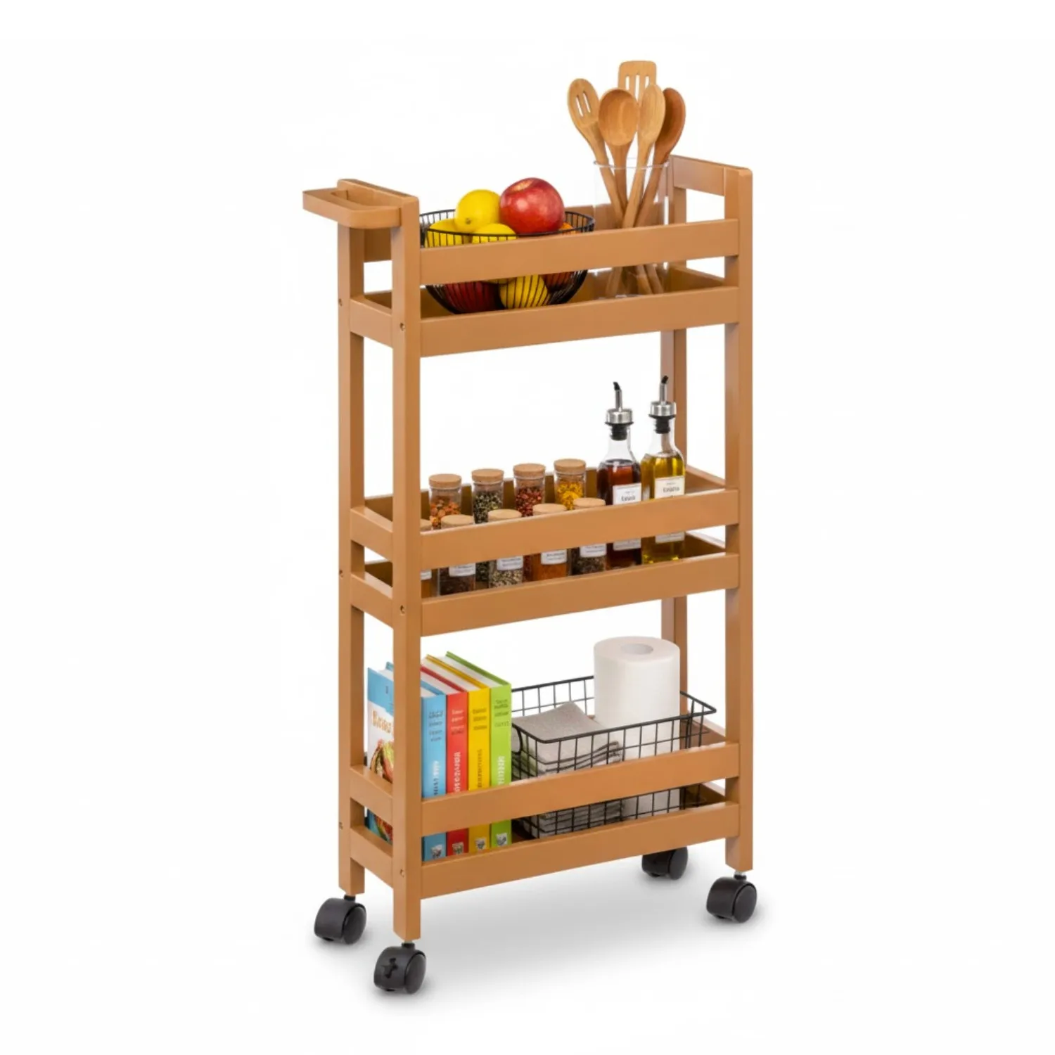 THINIA HOME - Carrito Auxiliar con Ruedas de Polietileno Resistente y Compacto, 3 Estantes para Cocina, Baño o Lavandería, Estilo Nórdico, 40x15x75 cm