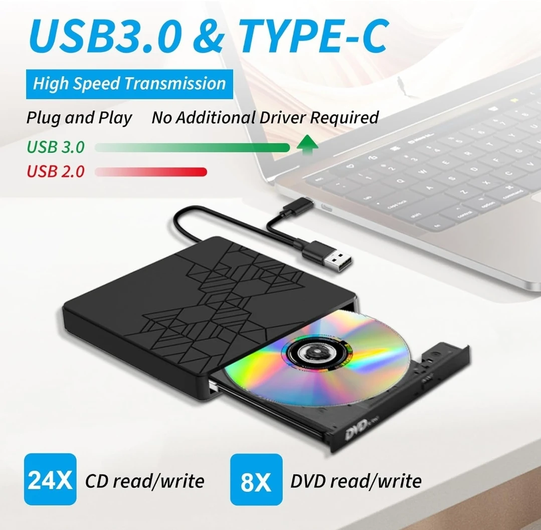 External USB 3.0 CD/DVD recorder, external floppy drive USB CD/DVD-RW ROM, CD Player with SD cards TF external DVD Player reader for Windows XP / 2003 / Vista /7 /8.1 /10,Linux,Mac OS system