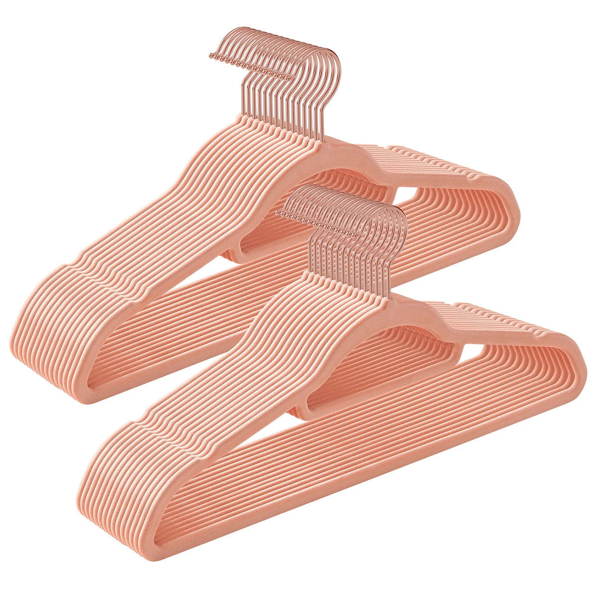 SONGMICS Percha de Terciopelo, Juego de 30, Antideslizantes, con Barra Corbata y Gancho Oro Rosa, 0,6 cm Espesor, Ahorra Espacio, 43,5 cm Largo, para Abrigo Vestido Pantalón, Rosa Claro/Negro/Blanco