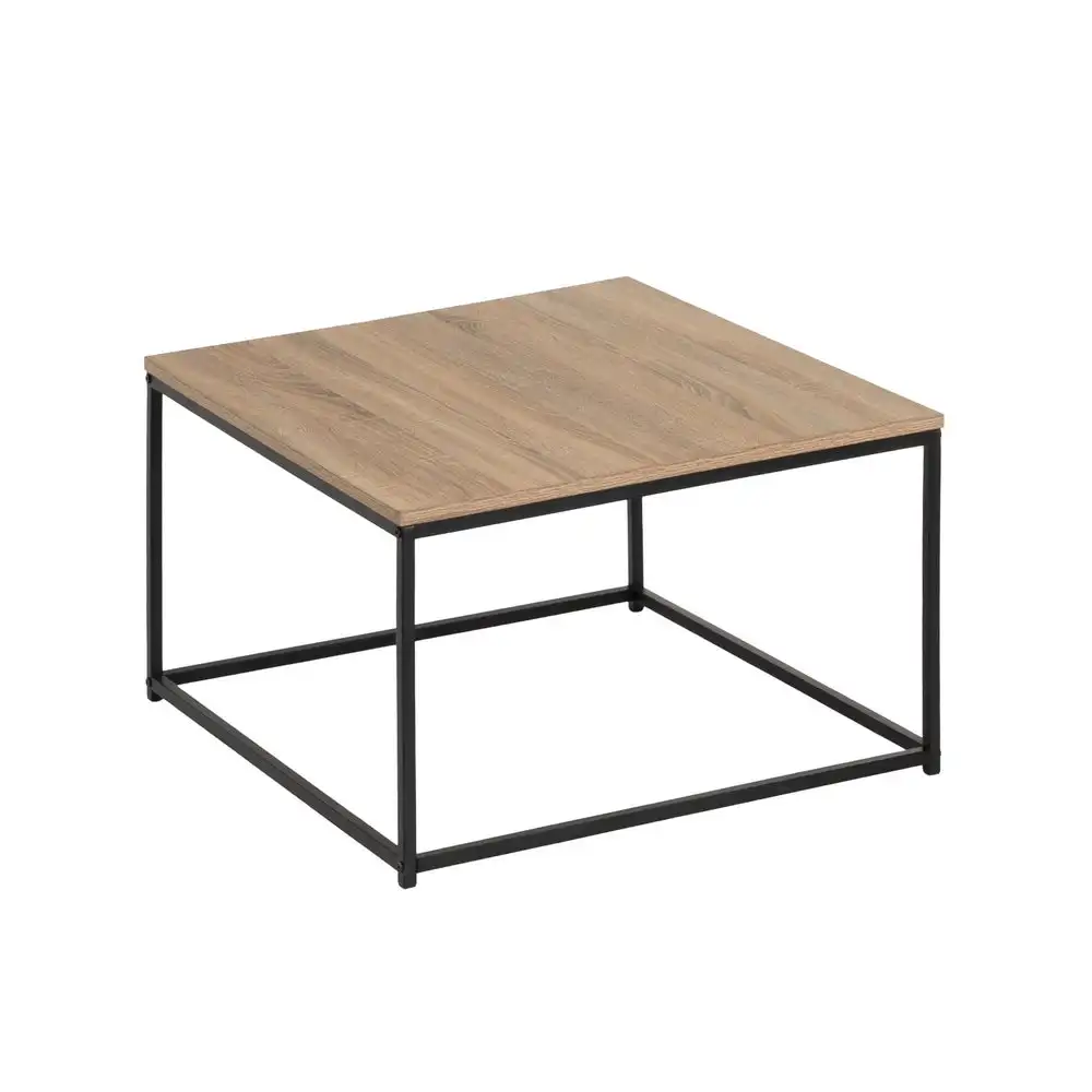 Lola Home Mesa de centro cubo de madera y metal negro de 70x70x40 cm