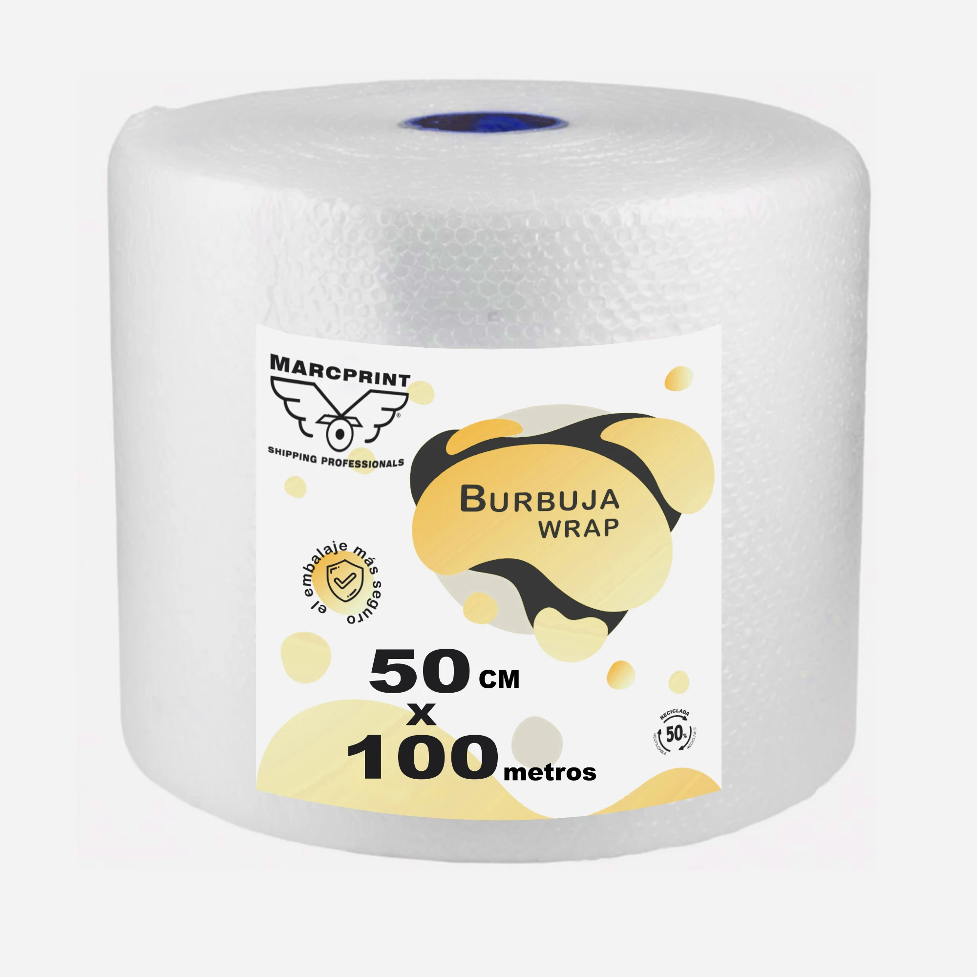 MARCPRINT Rollo Burbujas Embalaje 50 cm Ancho x 100 m Longitud - Papel Burbujas Embalaje Perfecto para Mudanza, Envíos - Transparente