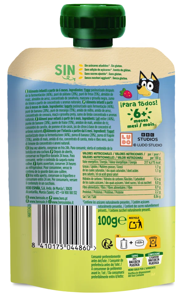 Bluey hero mi fruit bags, yogurt with banana and strawberry, 12x100g #3