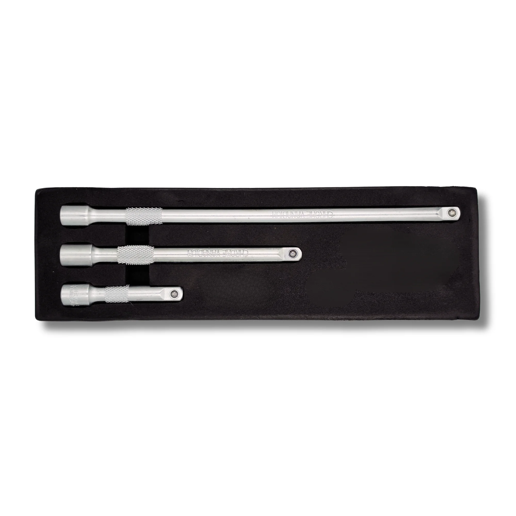 AC Tools Juego de 3 alargos para carraca 3/8. Longitudes: 75 150 250mm. Fabricado en acero de alta resistencia cromo vanadio con bola de sujeción en la punta.