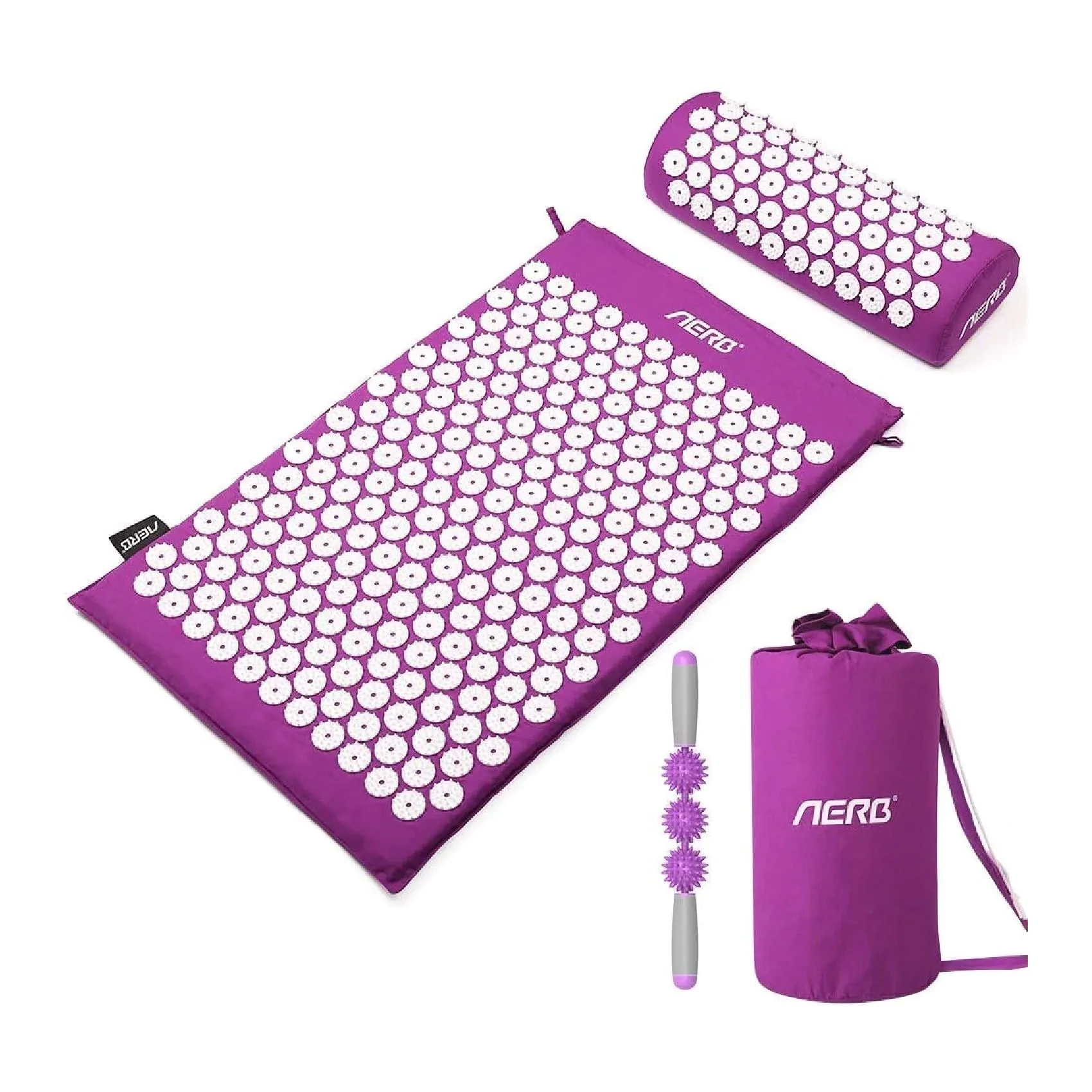 Purple acupressure and massage pillow mat