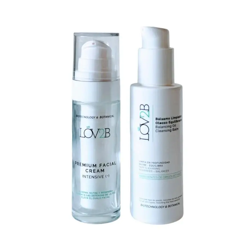 Pack LOV2B Premium regenerating Facial cream with growth factors (EGF), biomimetic peptides, prebiotics, hyaluronic acid and Total antioxidant) + Balancing oily cleansing balm (4 AHAs + prebiotic + 8 highly nutritious oils).