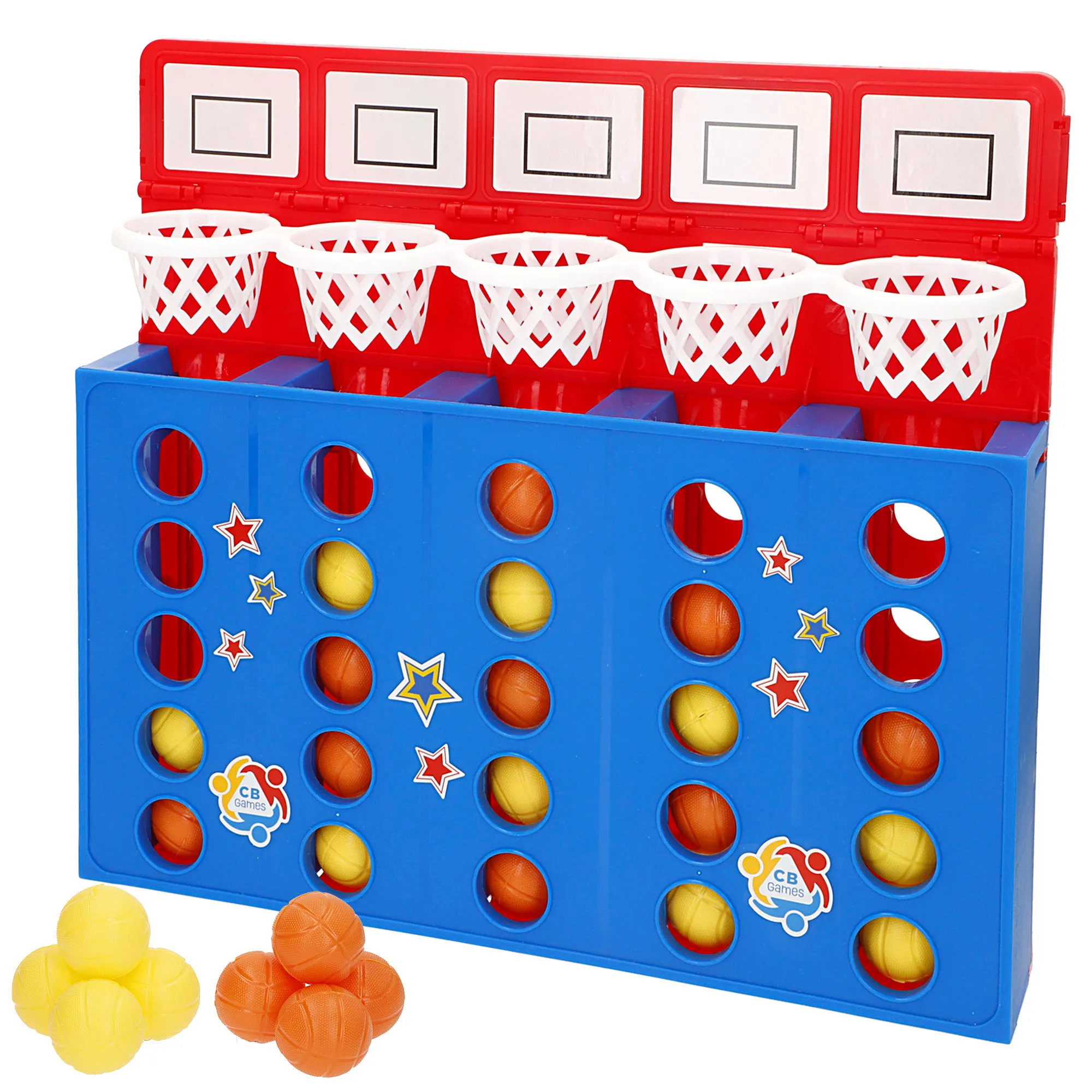 CB Games - Juego canasta cuatro en línea, familiar, estrategia, educativo, lanzamiento pelotas, baloncesto, puntería, habilidad manual, para niños, 27 piezas, para mayores de 5 años