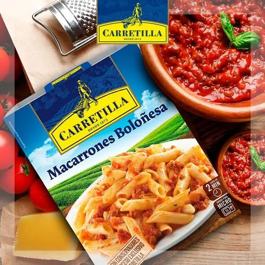 Wheelbarrow macaroni Bolognese 10 units of 325 g (ready dishes with selected ingredients, no preservatives, no coloring and no palm oil). Ready in two minutes.