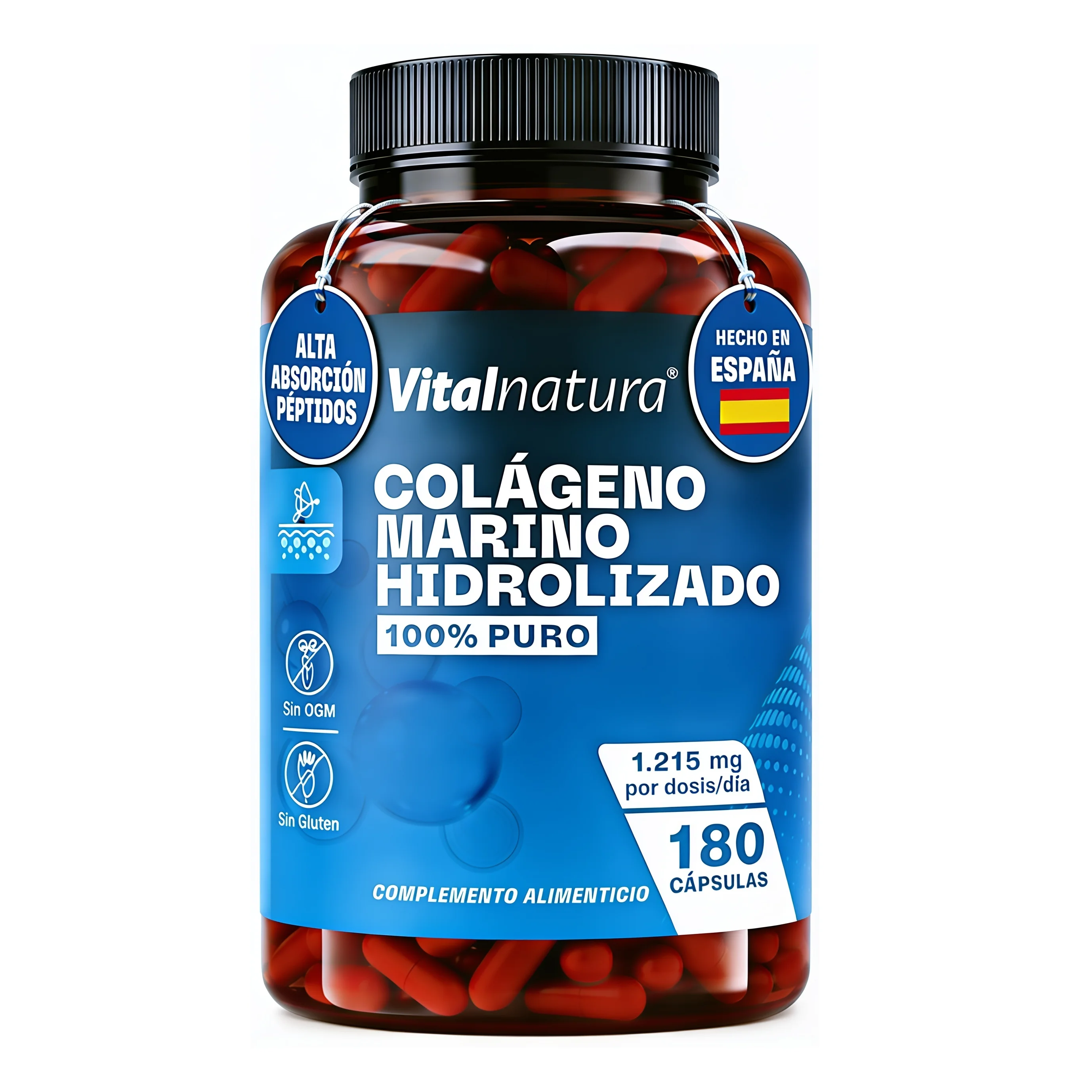 Colágeno Marino Hidrolizado Vitalnatura 100% Puro 180 Cápsulas Alta Absorción