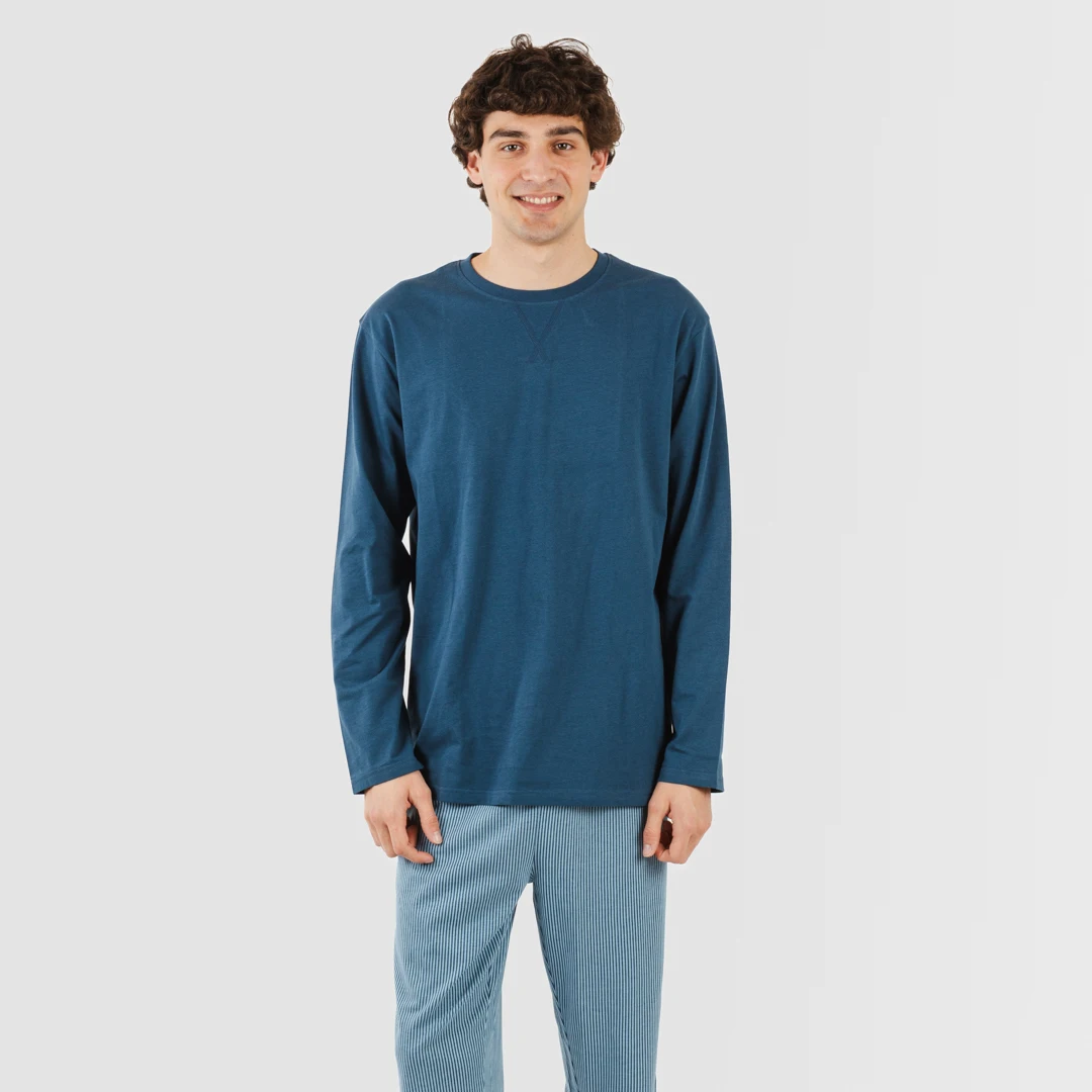 Men's Cotton-100% Pajamas, Long-sleeved T-shirt and Long Trousers +