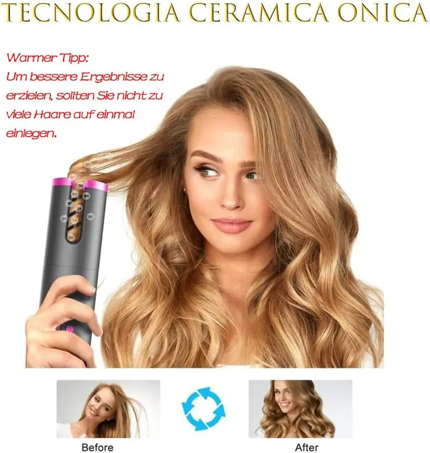 Rechargeable-ceramic-temperature adjustable wireless automatic curler