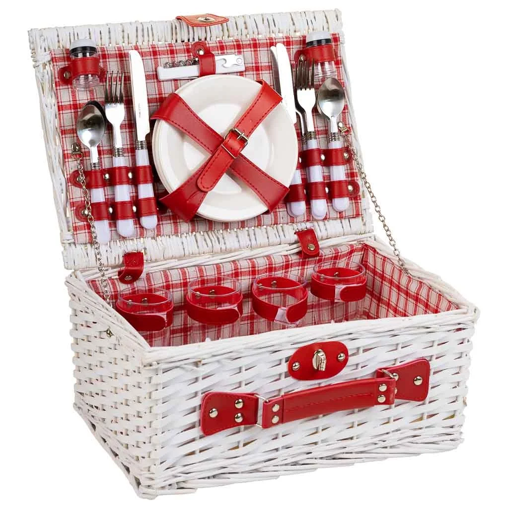 WANDERLUST DECO Cesta de Picnic 4 Servicios Blanco - Alta Calidad, Medida Ideal