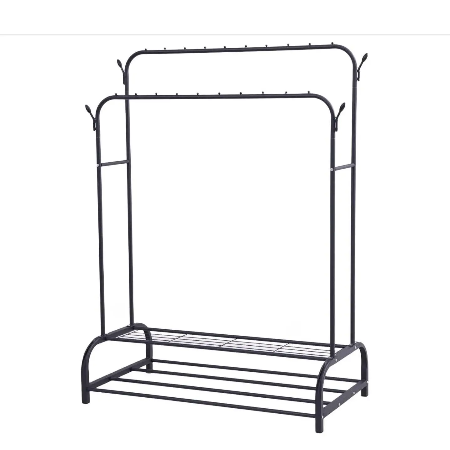 Burro Ropa Resistente, Perchero Burro Ropa de 155x110x55cm, Colgador Ropa Doble con Rejilla Inferior, Burro para Ropa Elegante y Funcional con Zapatero, Chariot para Ropa Negro Mate
