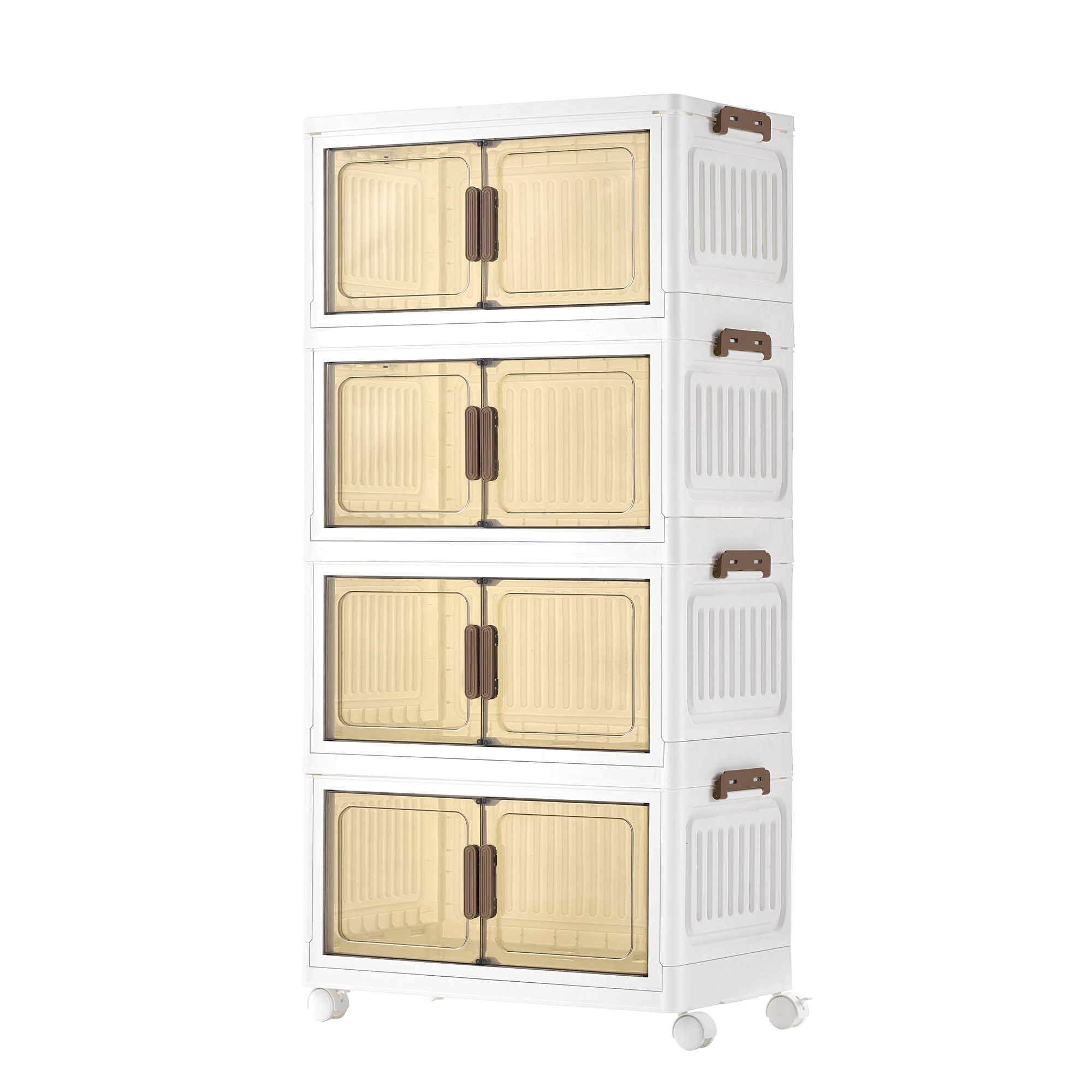 SONGMICS Cajas de Almacenamiento de 4 Niveles, Organizador con 1 Tapa, Cajas Apilables, con Ruedas, de Plástico, con Puerta Magnética, Blanco, 25 L por Nivel