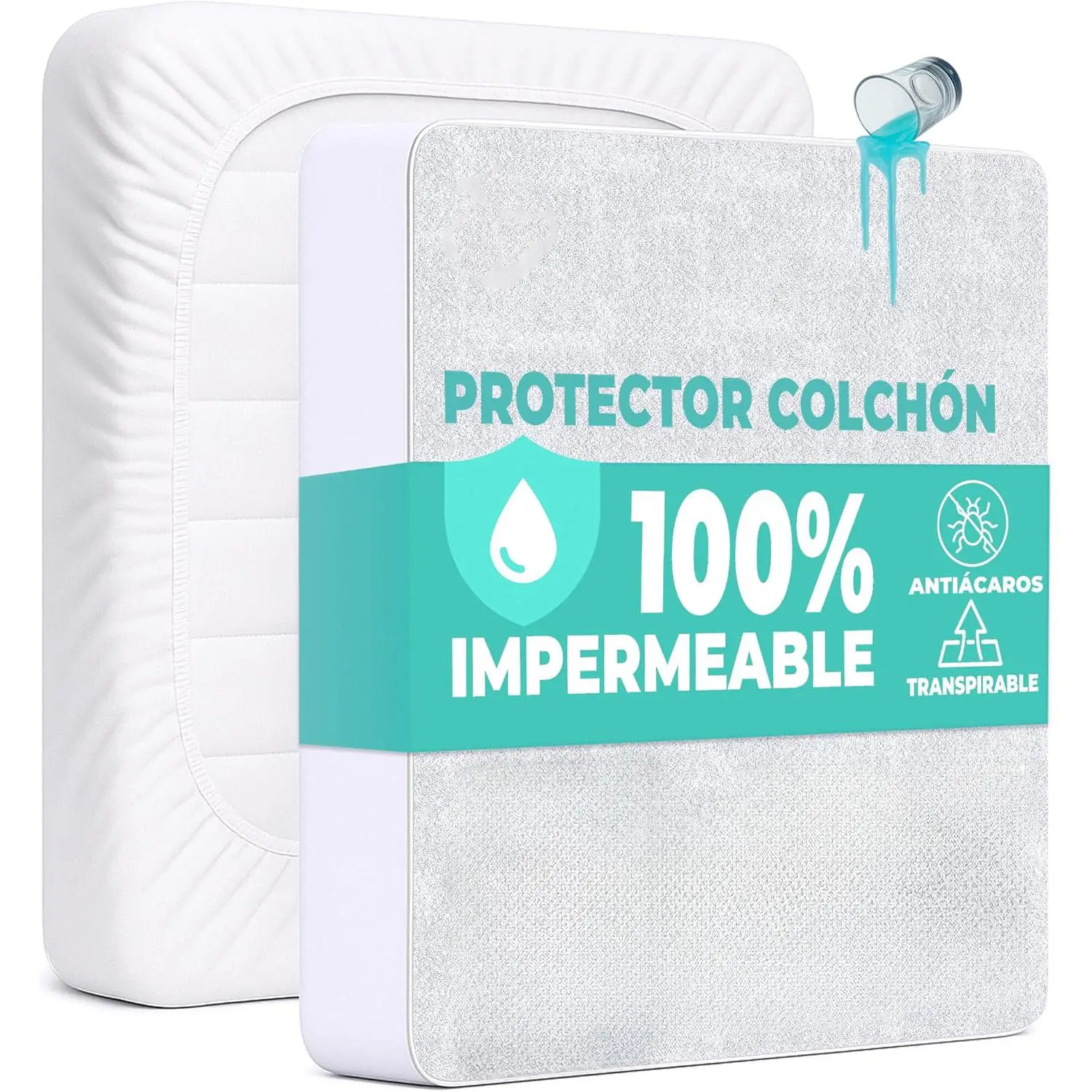 Protector Colchón 90, 105, 135 o 150 cm Funda Colchón Impermeable Sábana Bajera Impermeable de Algodón y Microfibra Cubre Colchón para Cama Transpirable Cover Hipoalergénico Anti ácaros Lavable a Máquina