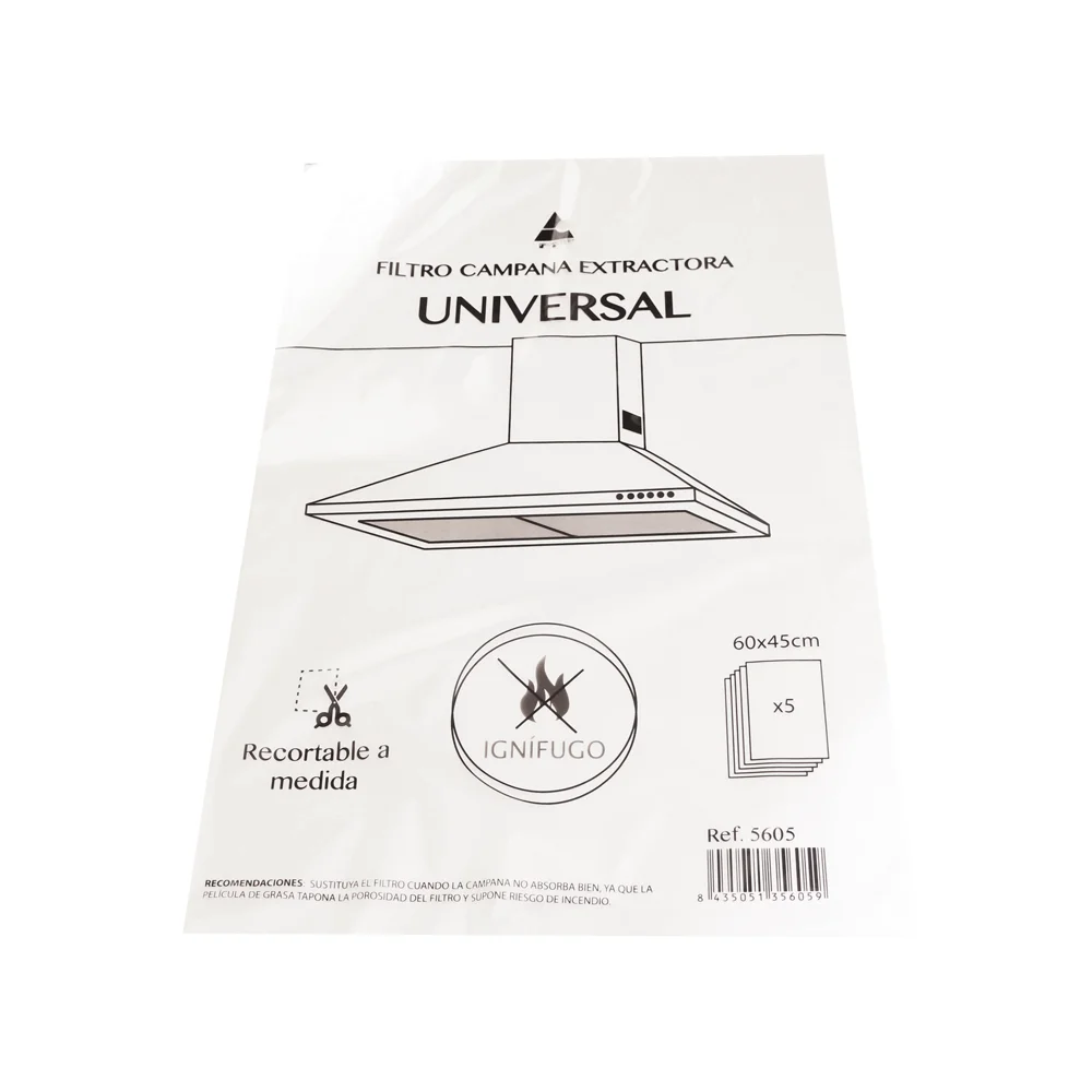 Anakel Home Filtros de Papel Universales para Campanas Extractoras 60x45 cm, Recortables a Medida, Ignífugos, Pack de 5