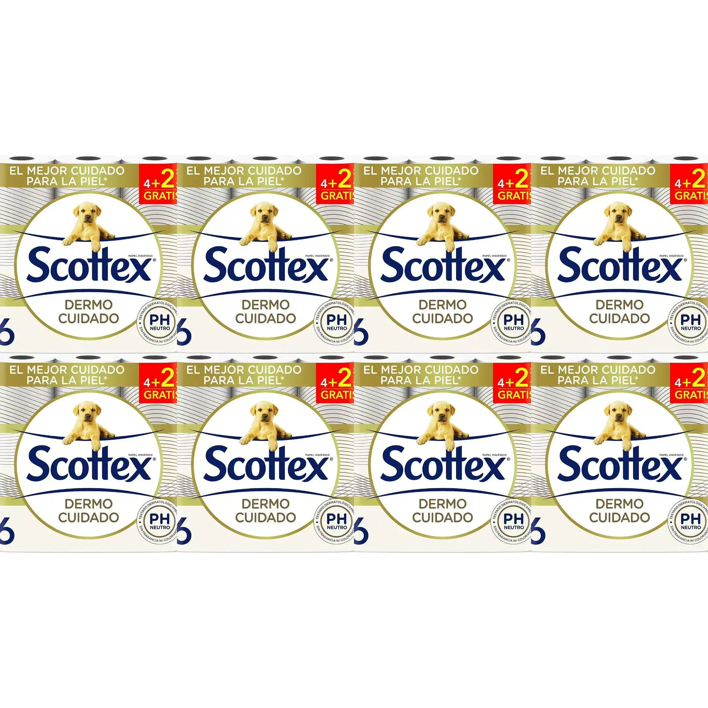 Scottex Dermo Cuidado Papel Higiénico Seco 6 rollos*8 total 48rollos