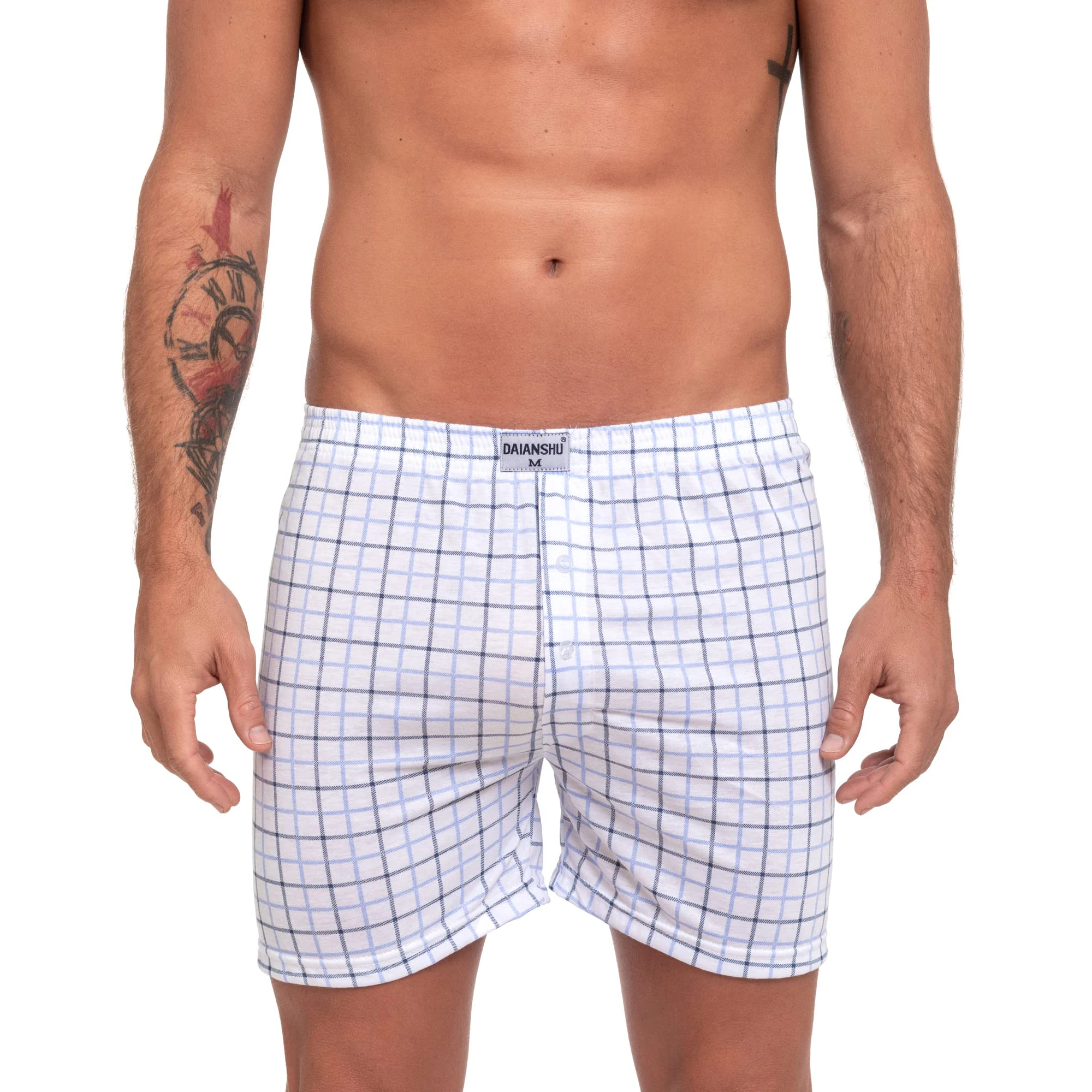 4-8 Pack Men American Boxer Box Cotton Striped and Plaid Comfortable Soft Briefs 6 Size: M/L/XL/XXL/XXXL/4XL/5XL, Underwear, 95% cotton, 5% elastane, 4 colors, large sizes