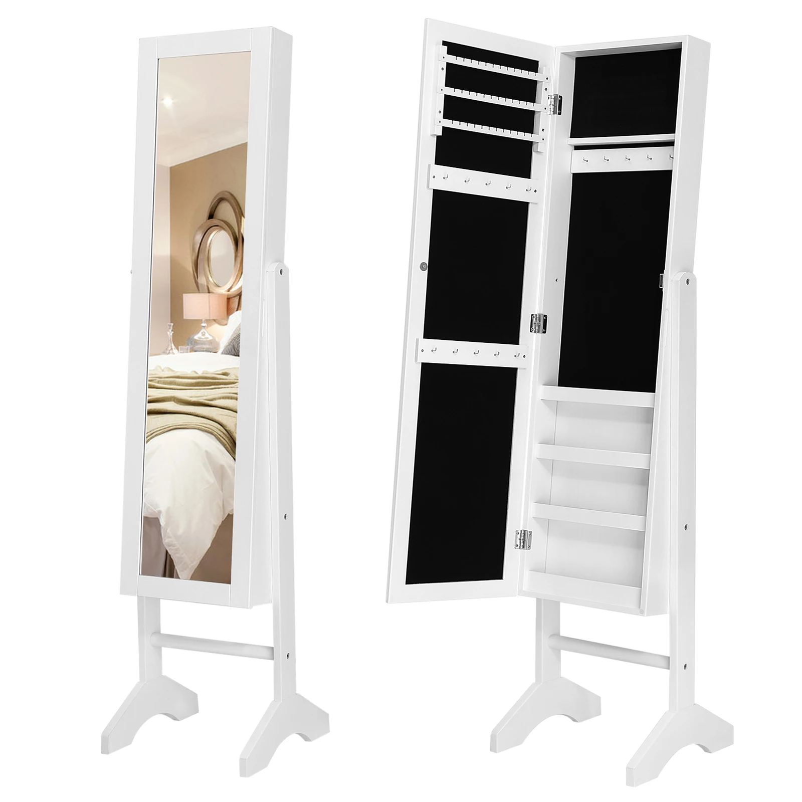 Songmics Espejo Joyero De Pie Armario Organizador De Bisutería Mdf