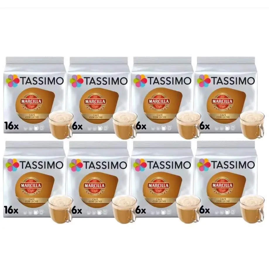 Capsulas TASSIMO MARCILLA Cafe con leche - 8 paquetes de 16 capsulas