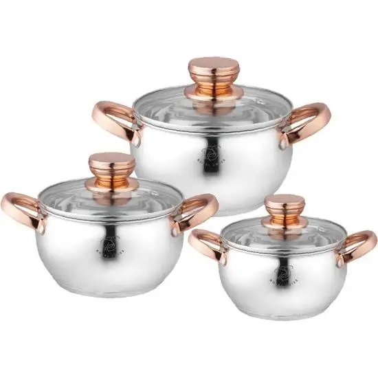 Batería de cocina Royal Swiss® de 6 piezas, acero inoxidable, 2,0 l, 3,7 l y 6,1 l, inducción, juego de sartenes con tapa