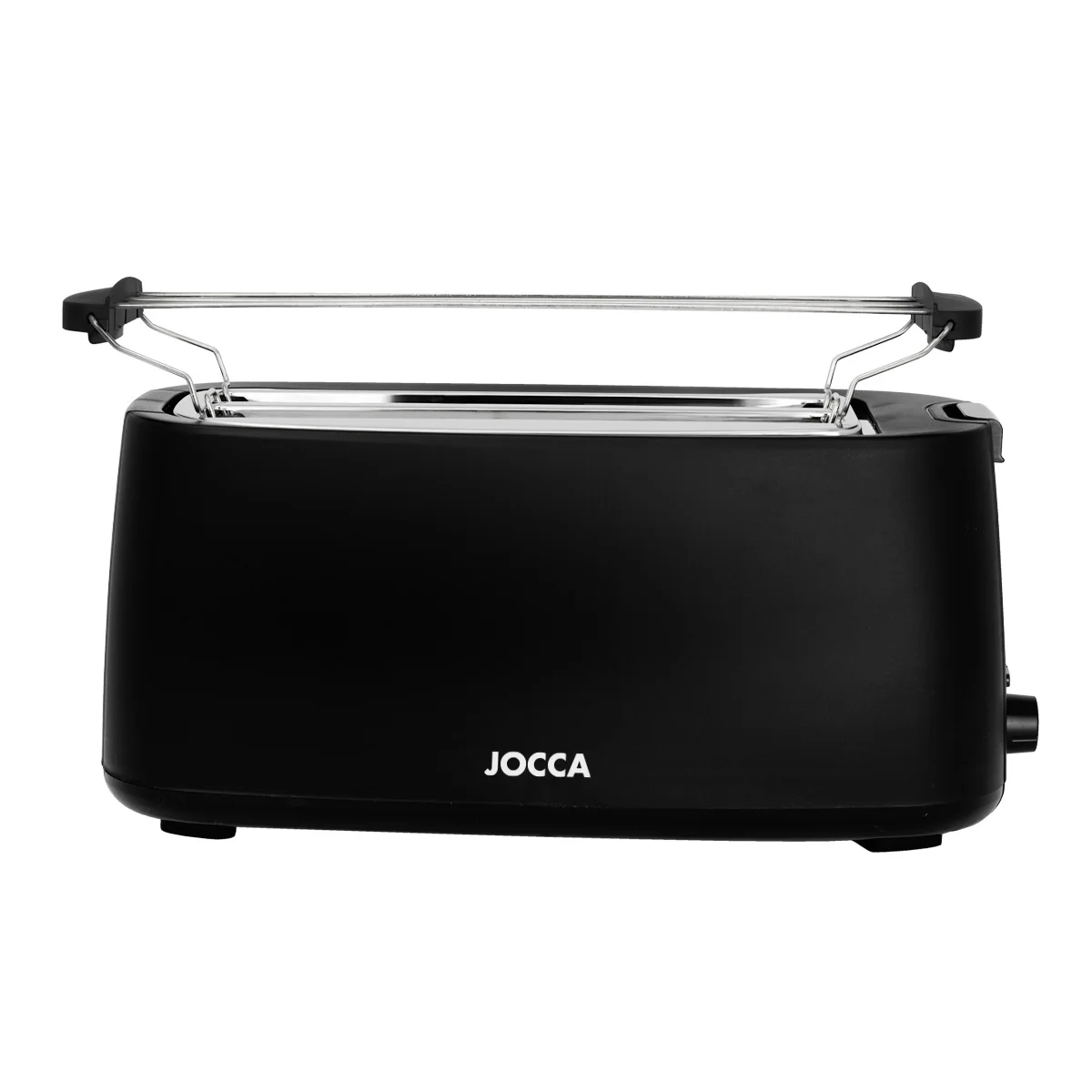 Tostador Jocca de doble ranura larga con capacidad para 4 rebanadas y soporte para panecillos. Incluye función de descongelar, recalentar, cancelar y anti atasco, regulador de tostado, sistema de auto