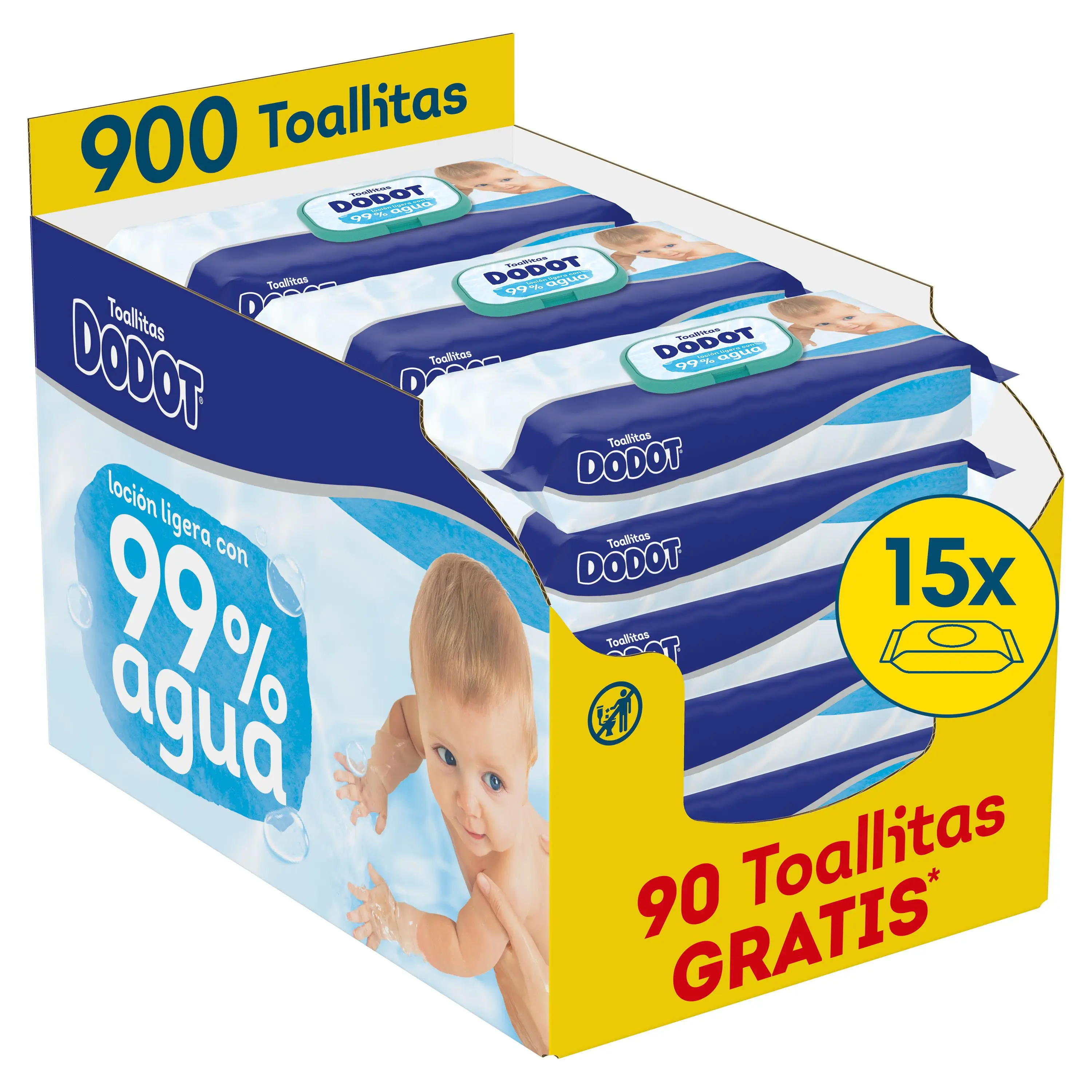 Dodot 99% Aqua Toallitas Para BebÃ© 15 Paquetes De 60 Unidades = 900 Toallitas