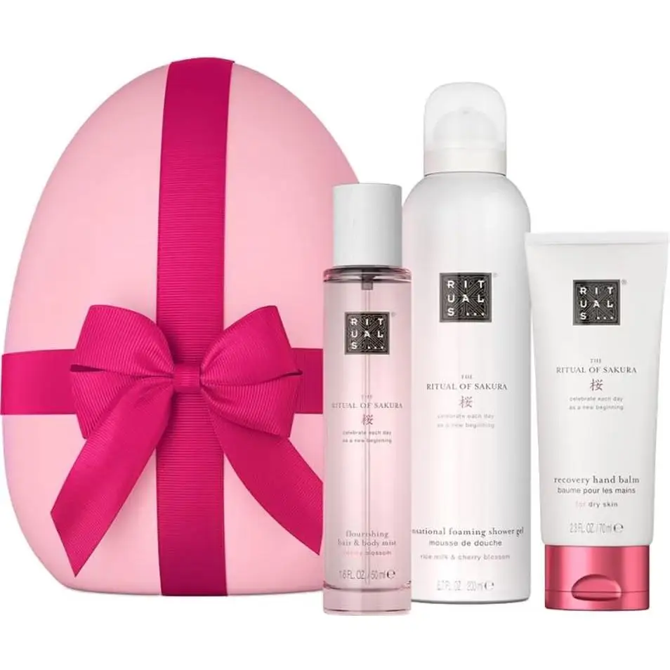 Rituals Ritual of Sakura Easter Gift Set 2024 - Huevo de Pascua: Espuma de Ducha 200 Ml, Loción para Manos 70 Ml, Niebla Perfumada para Cuerpo y Cabello 50 Ml