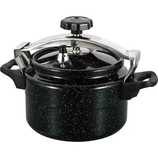 Olla a presión Royal Swiss® de 5-7-11 L, negra, con revestimiento antiadherente de mármol, apta para todo tipo de fuegos, incluida la inducción