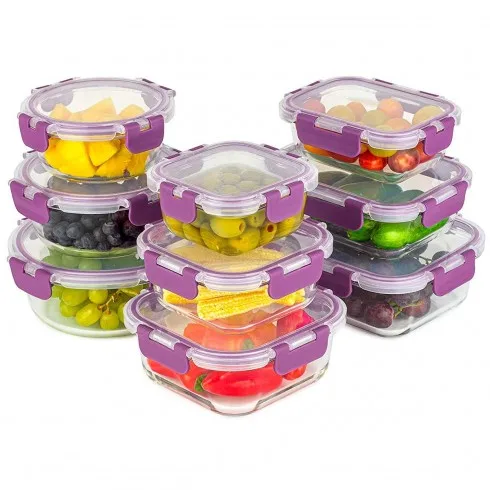 Glass food containers-18 pieces (9 containers and 9 lids)-suitable for dishwashers, microwaves and freezer-