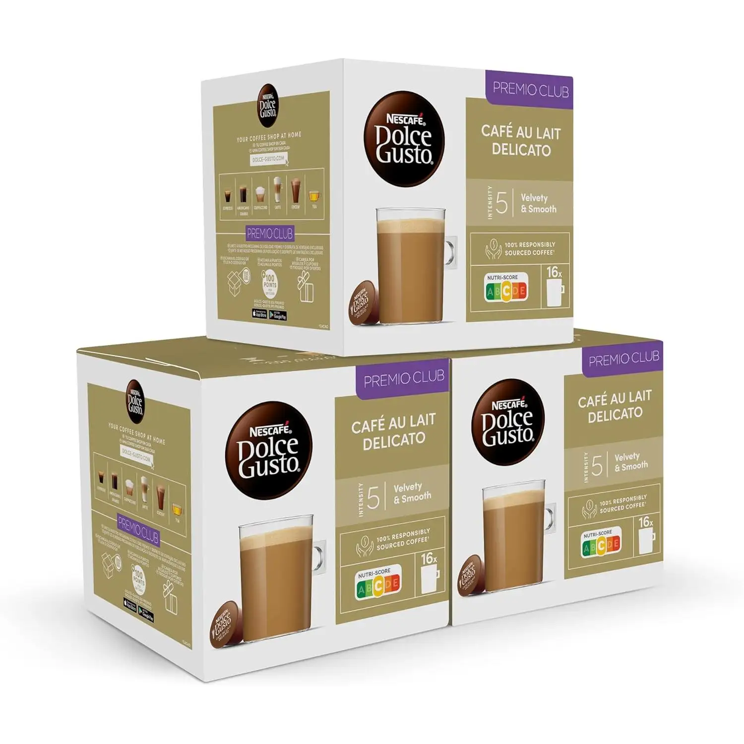 Nescafé dolce gusto delicate coffee with milk- 48 capsules, medium roast with subtle caramel notes (pack 3x 16)