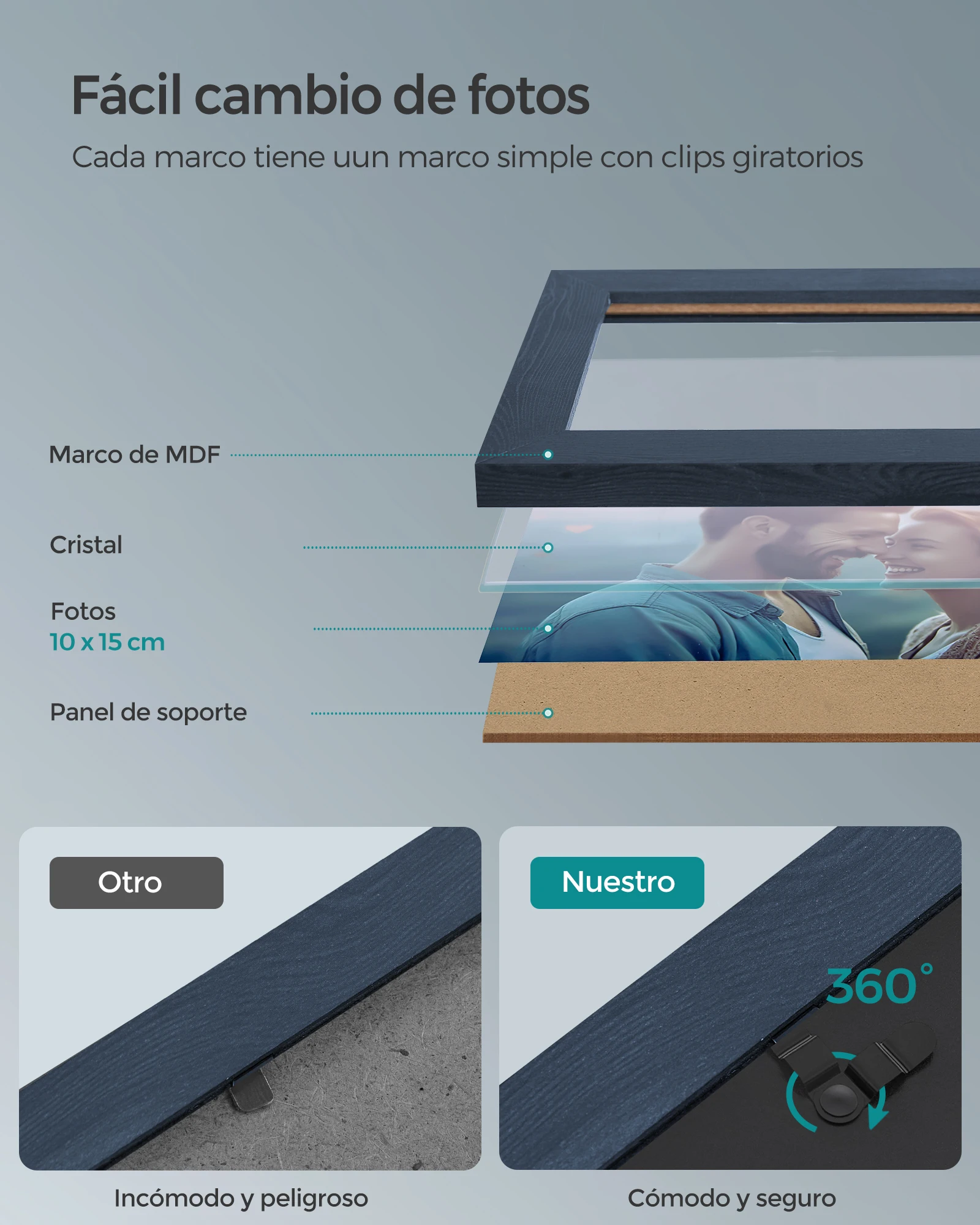 Songmics photo frame collage, 10 10x15cm photo frames, photo frames for wall, multiple frames, wall decor, navy blue/natural beige/cloud white/rustic brown/ink black