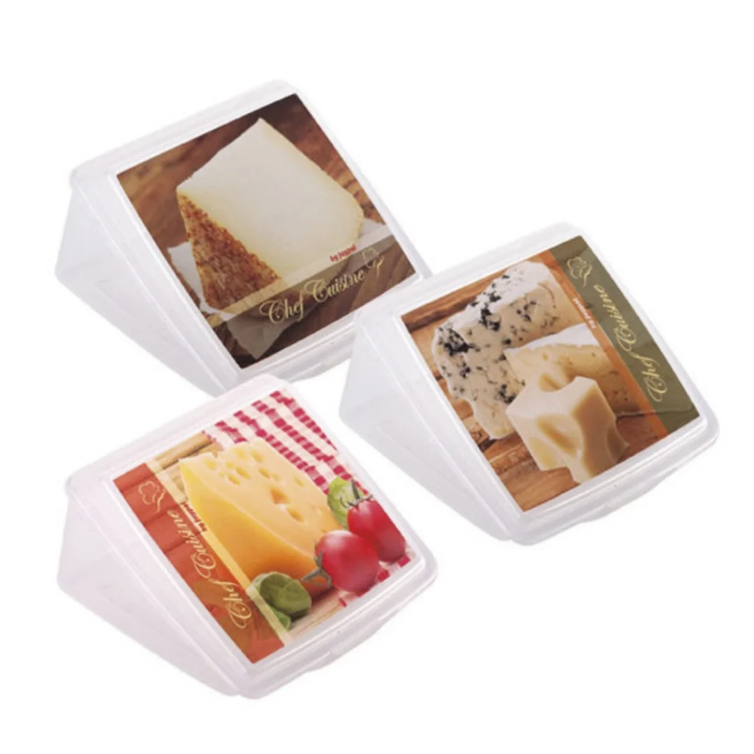 X-Pack de 3 Contenedores para Cuñas de Queso, Guarda Queso de Plástico Transparente, Estuche para Conservación de Quesos en Nevera, Recipiente Oblicuo para Cuñas, Quesera Reutilizable para Frigorífico