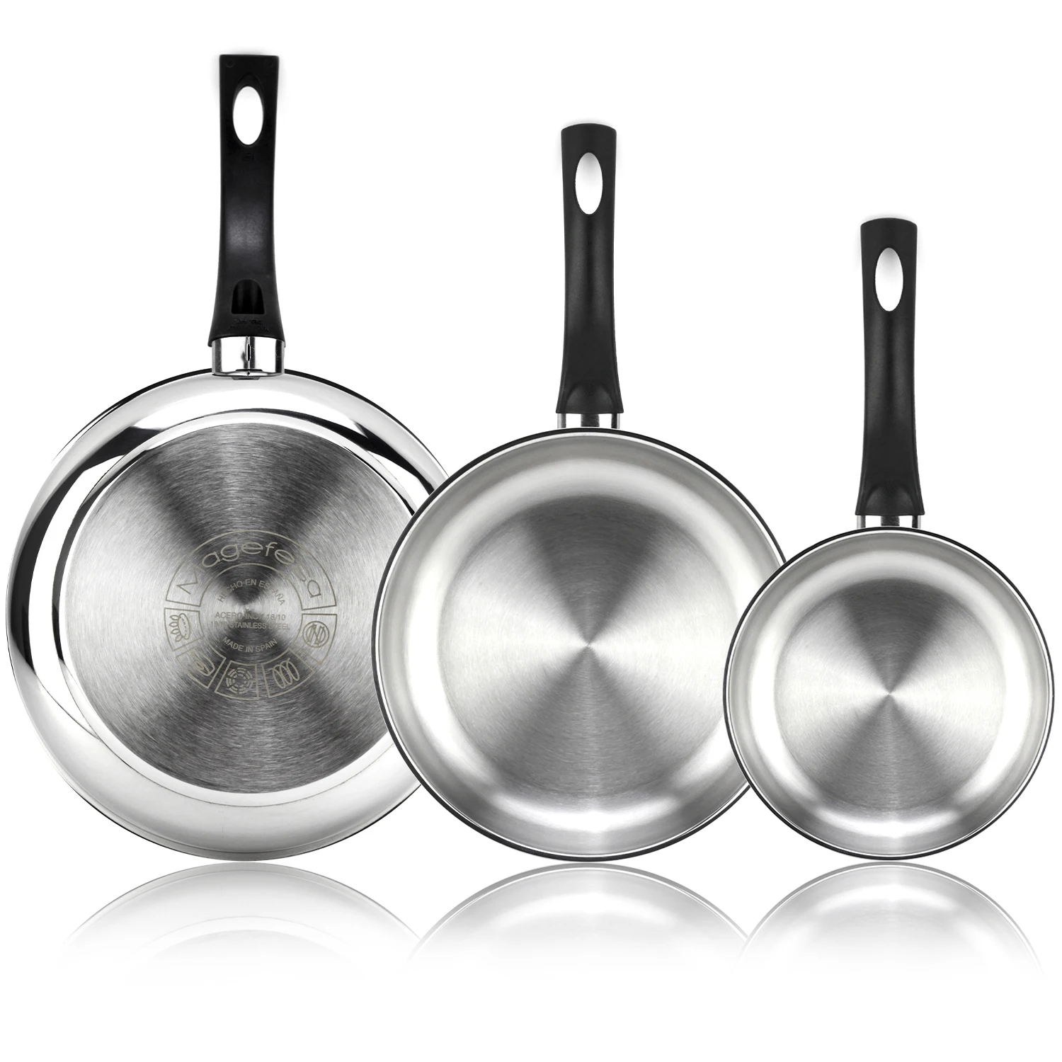 MAGEFESA®Inox 20 + 24 + 28cm Pan Pan Pan set with uncoated, non-stick, eco-friendly, healthy, made of stainless steel, for all kinds of induction cookers included