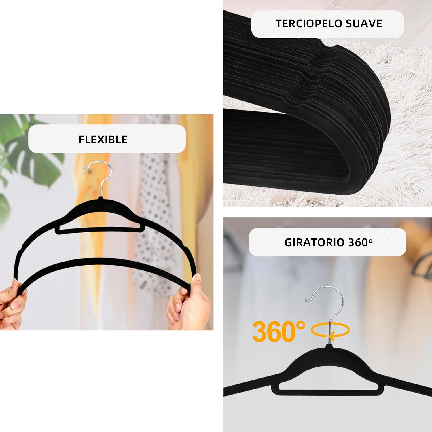Decodeko velvet clothes hangers 41 x 22 x 0.5 cm - pack of non-slip hangers in black - hangers for clothes and pants - save space with our velvet hangers